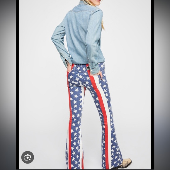 Free People Penny Pull-on Stars & Stripes Flare Jeans - Picture 1 of 9